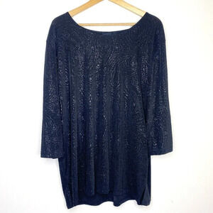 George Woman Black Sparkle Embellished 3/4 Sleeve Blouse Top Plus Size 22W/24W